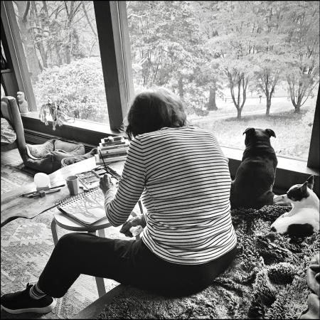 Joan painting with Ming and Eduardo