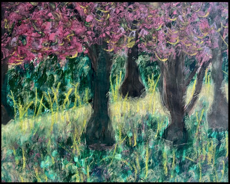 Joan's early art work was more literal. She loves trees and they are an inspiration for her. "Trees" pastel on paper 